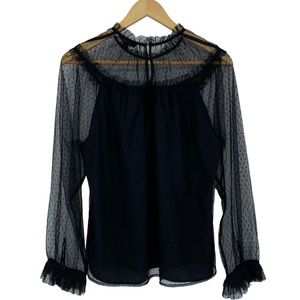 J. Crew black polka dot sheer LS top, L